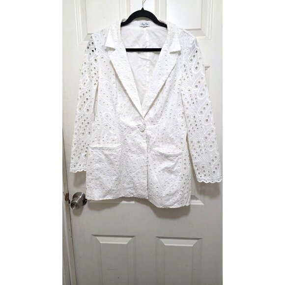 Charo Ruiz IBIZA White Eyelet Lace Cotton Jacket Blazer Women's Size M - Picture 1 of 9